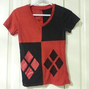 DC Comics red and black Harley Quinn cosplay baby tee